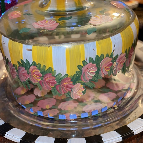 Covered CAKE DISH HAND PAINTED really fun whimsical use for pastries tea party - Picture 9 of 17